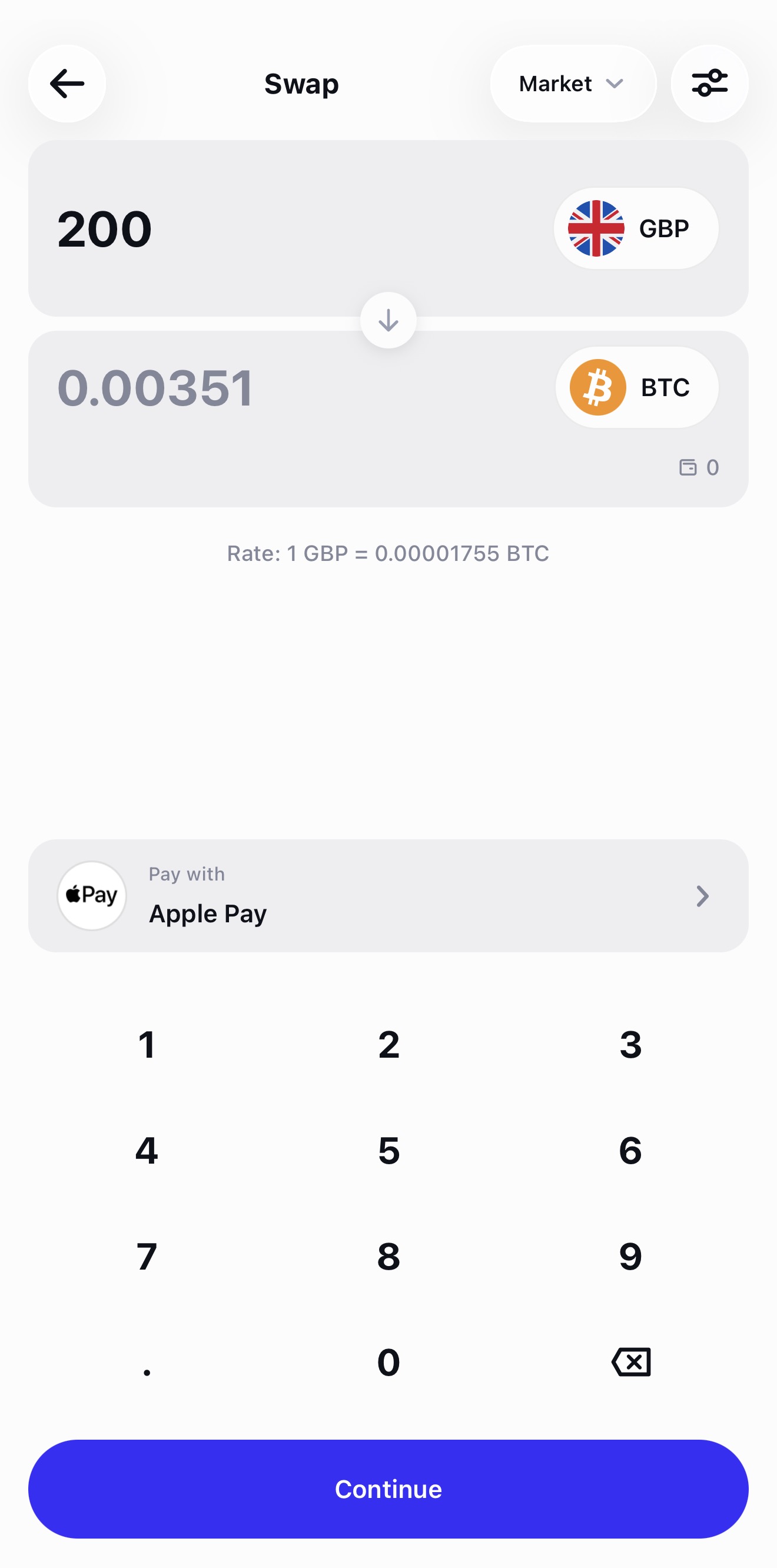Enter GBP amount to buy BTC